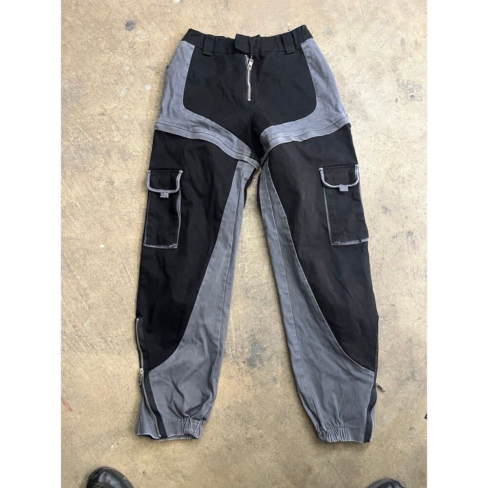 I.am.gia Black Grey Colorblock Cargo Pants High Rise Ankle Zip Streetwear Medium